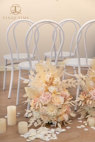 TINGE TIME Free-Standing Artificial Flower Set of 2, Table Centerpiece with Rubber Pad, Silk Fake Flower for Wedding Centerpiece Archway Aisle Welcome Entrance (Champagne&Pink) - color: Champagne&pink