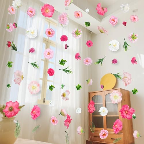 K KUMEED 8 PCS Artificial Flowers Hanging Decorations,Pink Hanging Flowers Garland with Hooks Spring Party Decorations for Wedding Party Background Birthday Baby Shower Home Birthday Decorations
