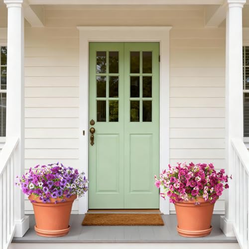 Artificial Fake Pansy Flowers for Outdoor, 12 Pcs Faux Silk Pansies Flower for Spring Summer Decoration, UV Resistant Fake Plants for Outside Planter Porch Yard Patio Home Decor(Gradient Double Pink) - color: Gradient Double Pink