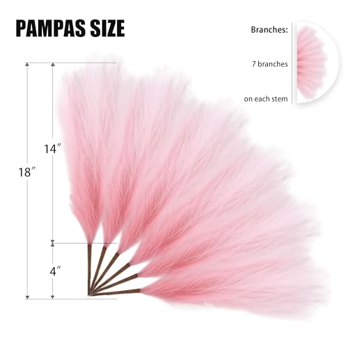 6 PCS Faux Pampas Grass Arrangement - 18"/45cm Artificial Fluffy Pompous Grass Stems for Boho Chic Home and Wedding Decor (Light Pink Gradient) - color: D2- Light Pink Gradient