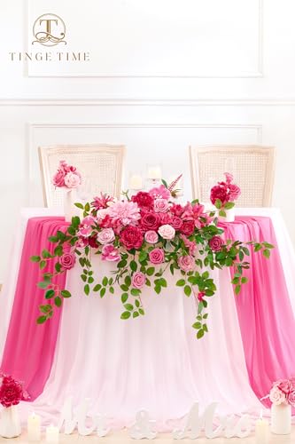 TINGE TIME Artificial Sweetheart Flower Swag with Table Cloth and Table Runner, Pack of 3 Floral Arrangement for Wedding Sweetheart Table Centerpiece Decoration Valentine's Day (Hot Pink) - color: Hot Pink