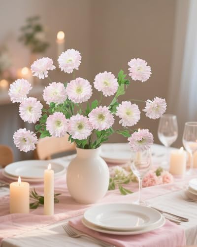 Coferset 6pcs Artificial Silk Mums Flowers Realistic Chrysanthemum Stems 22" Fake Gerbera Daisy for DIY Bouquet Centerpieces Floral Arrangements Vase Fillers Wedding Shower Decorations(Blush) - color: Blush