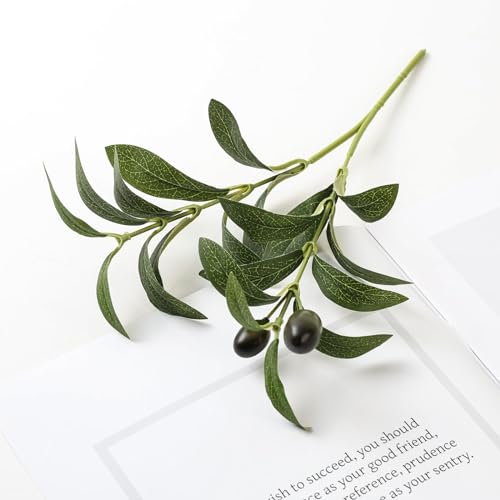 10pcs Faux Olive Leaves Stems 10” Tall Artificial Plants Olive Tree Branches for Small Vase Tabletop Greenery Decor for Home Office Wedding Party (Vase Not Included) - size: 10in