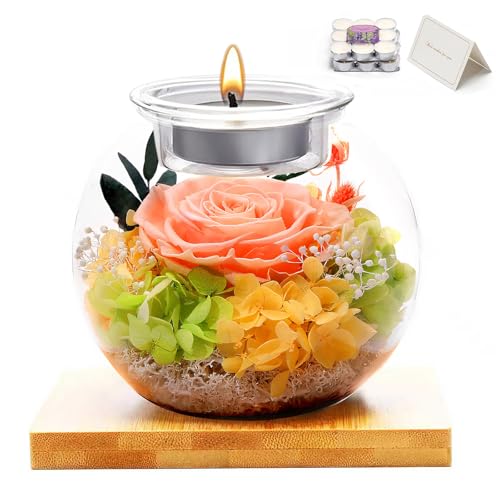 Mothers Day Flowers Roses Gift for Her, Flowers for Delivery, Preserved Flower in Glass Dome with Scented Candle Gift for Women Wife Girlfriend on Christmas Valentines Day Birthday (Champagne) - color: Champagne