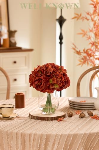 WELL KNOWN Artificial Austin Roses and Hydrangea Petals, 11.5" H Silk Roses Flower Bouquet with Fake Water in Glass Vase, Faux Peony for Home Decor, Table Decor, Weddings,Gift (Burnt Orange) - color: Burnt Orange