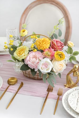 Artificial Flower Assortment for DIY Centerpiece Arrangement Wedding Hand Bouquet Flower Bouquet Centerpiece Arrangement Party Baby Shower Home Decoration (Pink Yellow) - color: Pink Yellow