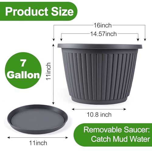 16-inch-Large-Planters-for-Outdoor-Plant，Plastic Indoor Flower Pots with Drainage Holes & Saucer，4 Packs Decorative Garden Pots for Plantfor Home Porch Decor - color: Gray, size: 16 inch-4 Pack