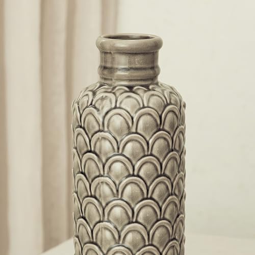 Ceramic Flower Vase, 13.98" Large Rustic Farmhouse Decorative Vase for Home Decor, Gray Textured Pottery Vase for Pampas Grass, Living Room, Entryway, Mantel, Kitchen Table - color: 102-grey