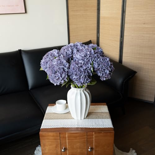 DUYONE 22" Real Soft Touch Hydrangea Artificial Flowers Realistic,Large Long Stem Fake Flowers Full Latex Faux,Wedding Bouquet,Party Home Decor,Garden Office Room Table Centerpieces Taro Purple 3Pcs - color: Taro Purple, size: 3Pcs