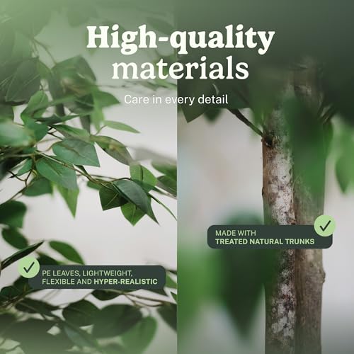 Maia Shop 2 Pack 6ft Artificial Ficus Tree Indoor - Tall Faux Plant with Natural Wood Trunk in Designer Pot with Wood Chips - Fake Plant for Home Office & Living Room Decor - color: Ficusx2, size: 6ft