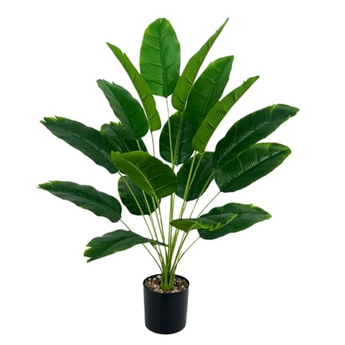Artificial Bird of Paradise Plant 28“, 18 Trunks, Faux Palm Tree in Pot for Indoor/Outdoor Décor - color: Green