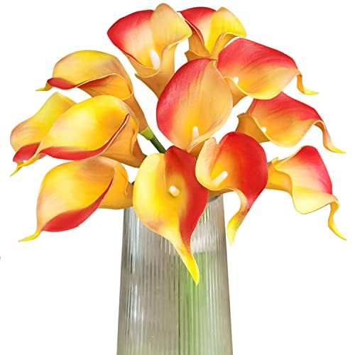 Letjolt Artificial Calla Lily Flowers 12Pcs Bouquet, Red Yellow | Wedding Bouquet, Home Decoration, Faux Flowers - color: Red-yellow