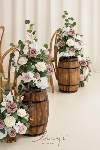 Ling's moment 17.5" Tall Standing Artificial Flowers Arrangements 4 pcs Wedding Aisle Runner Chair Decorations Dusty Rose Cream for Centerpieces Ceremony Reception Rose Floral Party Outdoor - color: Pk-dusty Rose & Cream