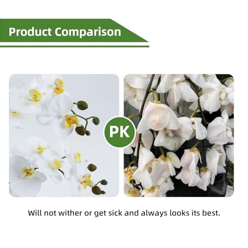 17” Artificial Orchid Flowers Potted,Realistic Faux White Flowers in Pots for Bathroom Kitchen Home Office Living Room Table Decor Indoor Outdoor - color: White
