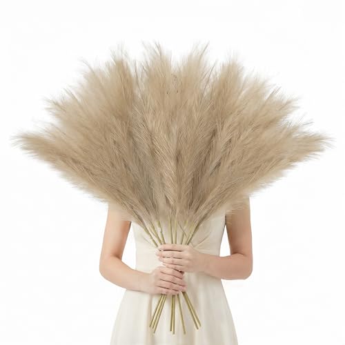 TORONTOKYO Pampas Grass Tall, 8PCS 35.4 Brown Pampas Grass Decor, Large Artificial Pampas Grass for Floor Vase Filler, Wedding, Baby Shower, Home Decor - color: Beige Brown, size: 35.4inch-8Pcs