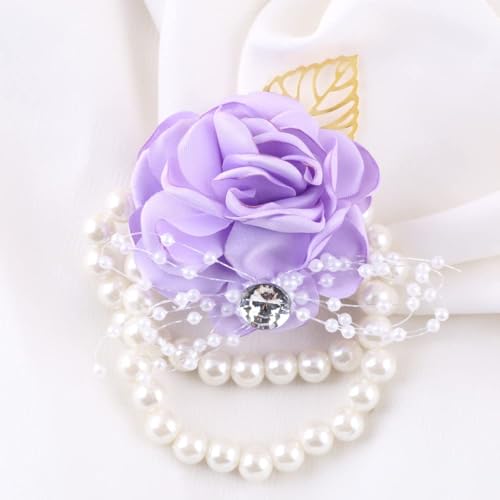 WANLIAN Bridesmaid Wrist Corsage Wedding Flowers Boutonniere Set Prom Dusty Purple Flowers for Groom Bridal Wedding Party Prom Set of 2(Purple) - color: Purple