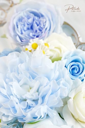 Artificial Flower Combination Box Set Artificial Flower Loose Leaves and Stems DIY Wedding Center Bouquet Bride Wedding Baby Shower(Fresh Light Blue) - color: Fresh Light Blue