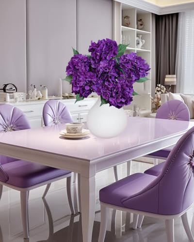 6PCS Premium Deep Purple Hydrangea Artificial Flowers Bouquets, Silk Hydrangea Flowers with Stems, Fake Hydrangeas Arrangement, Faux Hydrangea Decor for Home Wedding Table Centerpieces (Deep Purple) - color: Deep Purple