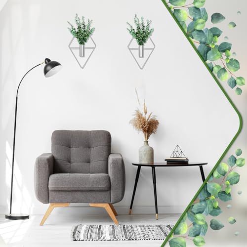 Canlierr 2 Pieces Wall Decor Hanging Planters with Artificial Plants Metal Hanging Vase Indoor Plants Holder Modern Boho Wall Art for Bathroom Bedroom Living Room Decor(Silver, Eucalyptus) - color: Silver, size: Eucalyptus