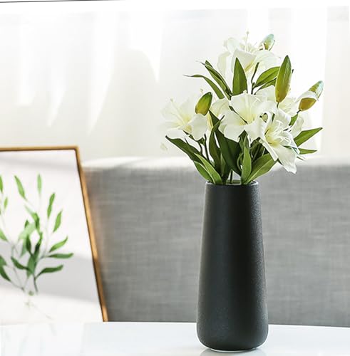 11 Inch Tall Matt Black Ceramic Vase for Flowers & Pampas Grass, Classic Rustic Style Decorative Vases for Home Decor Table Centerpieces - color: Matt Black