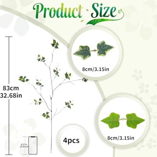 4 Pcs 38.5" Tall All-Green Artificial Branches with Leaves, Realistic Faux Ficus Greenery Stems, Bendable Fake Plant Twigs for Tall Floor Vases, Home Centerpiece, Office & Spring Decor (FS White) - color: Fs White
