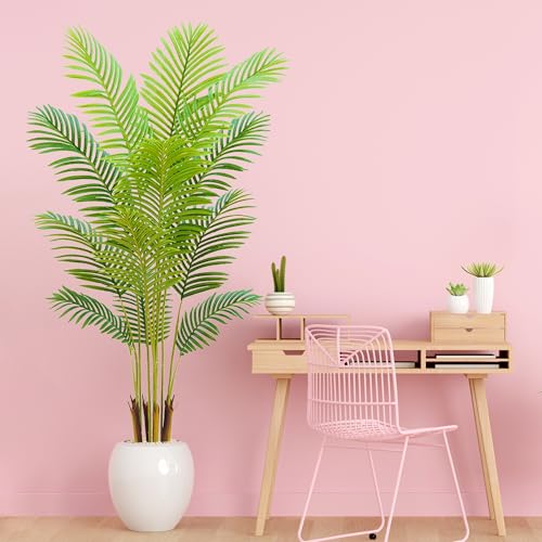 5FT Faux Palm Tree Indoor with White Pot, Realistic Leaves, 12 Trunks and Adjustable Branches, Tall Artificial Plant for Living Room Office Bedroom Aesthetic Decor - color: 5ft Palm Tree