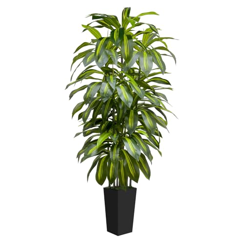 6FT Artificial Dracaena Tree Indoor Fake Tree Tall Plant with Black Planter Faux Plants Indoor Living Room Artificial Plants Indoor Decor Large Fake Plant - color: Black, size: 6ft