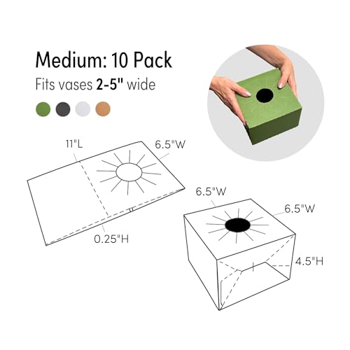 Holiday Designs - Pop-Up Florist Delivery Box, Heavy Duty Corrugated Cardboard Vase Boxes for Secure Floral Arrangements During Transport, 6.5 x 6.5 x 4.5 (Medium - 10 Pack) - color: Green, size: Medium: 10 Pack