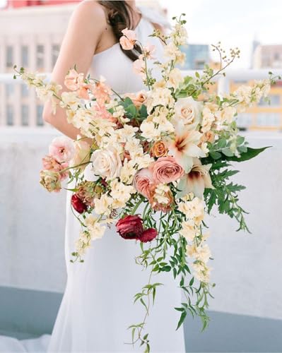 6Pcs Delphinium Artificial Flowers 37.4’’ Champagne Fake Silk Flowers Long Stem Faux Snapdragon Flowers for Vase Table Home Wedding Party Garden Decoration(Champagne) - color: Champagne