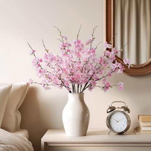 Artificial Cherry Blossom Branches 27.6In Silk Cherry Blossom Branches Long Stem Artificial Flowers for Tall Vase for Home Decor, Spring Decor, Parties & Festival Gifts,Pinkish White,12PCS - color: 12pcs Pinkish White