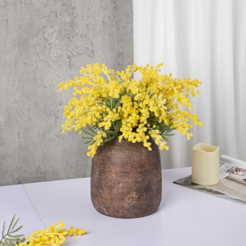 Briful Rustic Ceramic Vase 7” Tall – Handcrafted Vintage Pottery Flower Vase with Distressed White-Wash Finish – Farmhouse Decorative Accent for Table, Shelf, Mantel (Not Watertight), Brown - color: Brown, size: 7 Inch