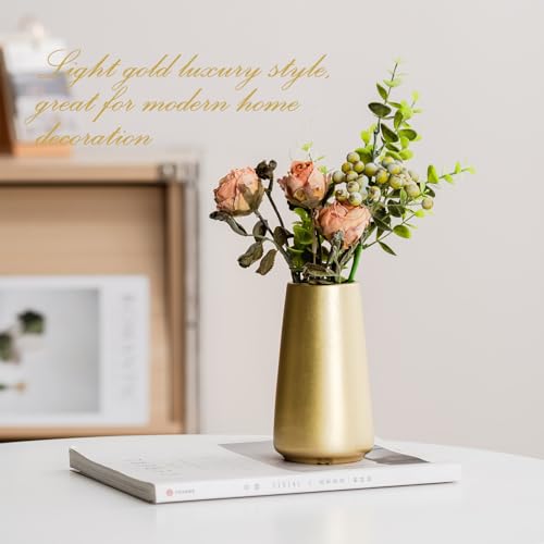 Light Gold Vase - 6" Gold Ceramic Flower vase for Home/Table/Accent Decor, Minimalist Modern Vases Ceramic for Centerpieces, Room Decor, Living Room, Bedroom or Gift - color: Light Gold, size: Small