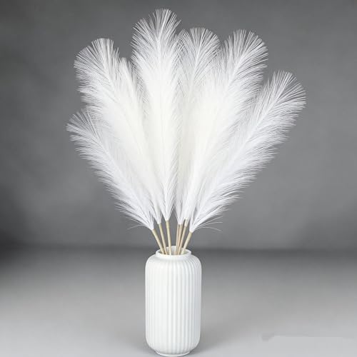 Artificial Faux Pampas Grass 8 Pcs Fake Artificial Adjustable Pampas Grass Variable Length Tall Fluffy Stems Table Vase Filler Centerpiece for Living Room Kitchen Decor Boho Decor Wedding -White - color: White