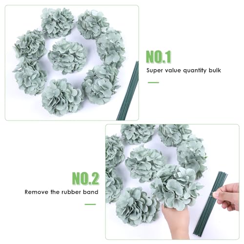 AVIVIHO 65pcs Fake Flowers Sage Green Hydrangea Artificial Flowers Bulk (Not Squished, No Steaming Need) Silk Flowers with Stems for Wedding Decor,Home,Baby Shower,Table Centerpieces Decoration - color: Sage Green, size: Medium