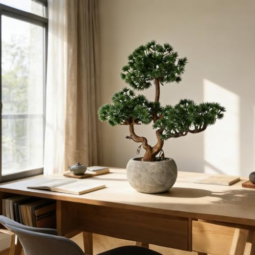 KAIRNE Artificial Pine Shrubs Trees,Realistic Decorative Plants Potted,Topiary Trees Artificial Indoor Faux Cedar Plants,Lifelike Green Tree Table Decoration Gifts for House Office Desk Shelf Decor - color: Pine Shrubs Plants