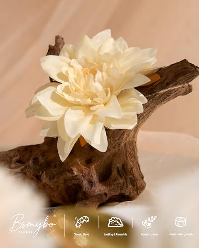 BSMYBO White Flower Artificial Roses Faux Flowers with Stems Mix Fake Roses Dahlia Chrysanthemum Ball for Wedding Bridal Bouquets, Table Centerpieces, Baby Shower, Party, Home Decorations - color: Ivory, size: PureBlooms