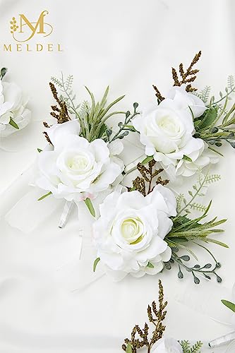 White Artificial Rose Boutonnieres for Men Wedding, 6Pack | Faux Silk Boutonniere for Prom Homecoming Party Anniversary Formal Engagement Graduation Banquet for Groom Best Man - color: 6pcs White Boutonnieres