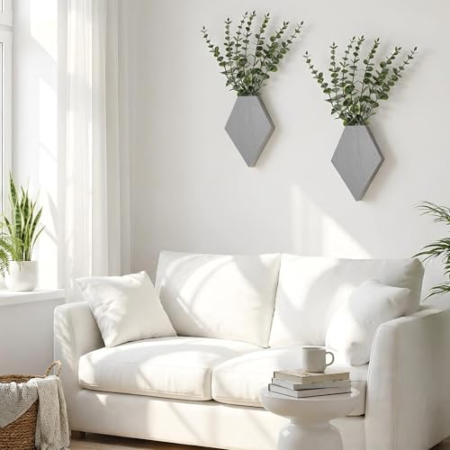 Chunful Wooden Wall Planter Decor Hanging Fake Plants Greenery Flowers Holder Vase Boxes for Wall Farmhouse Bohemian Living Room Bedroom Kitchen Office Indoor Decoration (Light Gray,2 Pcs) - color: Light Gray, size: 7.1 x 4.7 x 1.2 inches