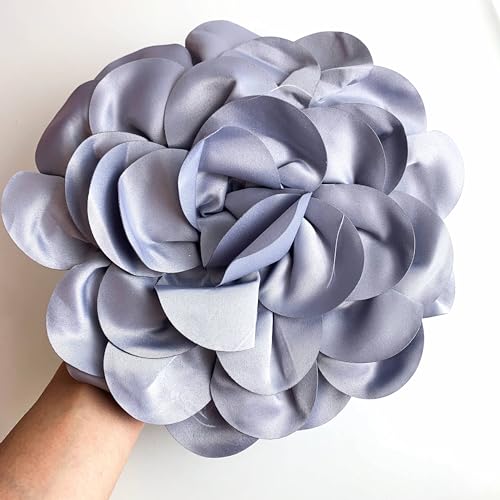 Heyiwell Large Satin Fabric flower for Brooch Pin Wedding Party Dance Dress Suit Clothes Head Hair Accessories DIY Decor 9.45"Inch - color: Gray