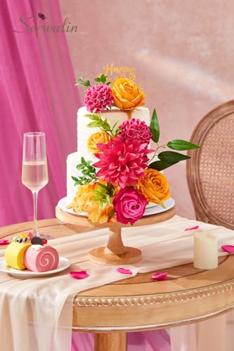 Serwalin Artificial Flowers,Hot Pink & Orange Fake Silk Flowers for DIY Wedding Bridal Bouquets,Faux Cake Flowers for Table Centerpieces Party Baby Shower Decorations - color: A Hot Pink Orange, size: 1 Box