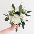 Rinlong White Green Bridesmaid Bouquet for Wedding, Prom, Homecoming | Silk Bridal Bouquet, Destination Friendly - color: 10-white & Green