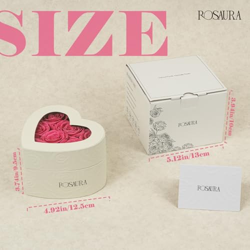 Rosaura Heart-Shaped Preserved Roses Gift Box - Real Forever Flowers for Christmas, Birthday, Valentine's & Mother's Day (pink, 7 roses) - color: Pink, size: 7 roses