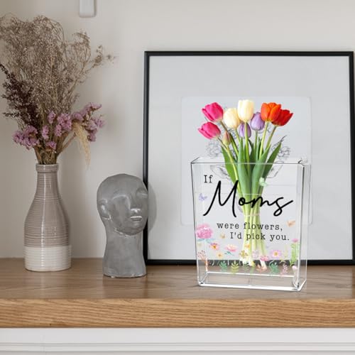Moms Book Flower Vase Mothers Day Birthday Thank You Gifts for Mom Mother from Daughter Son If Moms were Flowers I'd Pick You Cute Acrylic Book Shaped Vase Decor for Home Office Table Shelf Vase 3801 - style: Antique