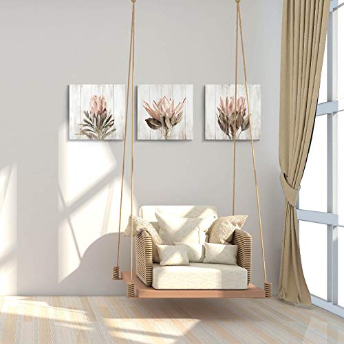 Hardy Gallery Floral Canvas Wall Art Print: Flower Bloom Picture Graphic Artwork Painting for Washrooms (12"x12"x3pcs) - color: Pink flower, size: 12'' x 12'' x 3 Panels
