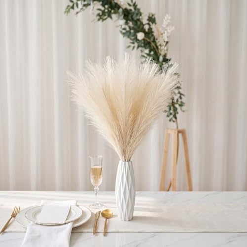 30PCS Artificial Pampas Grass Decor, 21.7" Small Faux Pampas Grass No Shedding Allergy Free, Fluffy Boho Silk Flowers for Vase Filler, Home Living Room Wedding Table Centerpieces, Beige - size: Begie