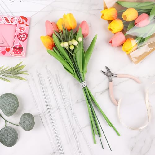 CCINEE 18 Gauge White Floral Stem Wire, 100 PCS Paper Wrapped Florist Wire for DIY Crafts Floral Arrangement Artificial Flower Making, 14 inch - color: #18 White, size: #18