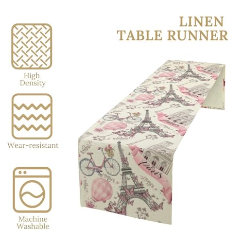 Pink Paris Eiffel Tower Table Runner, Eiffel Tower Dinner Runner for Farmhouse Kitchen Dining Table Holiday Party Decoration 13 x 36 Inch - color: Eiffel Tower_2, size: 13x36inch