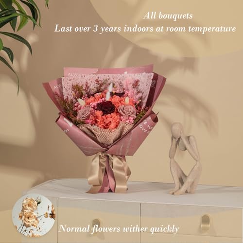 Large Preserved Roses Bouquet - Eternal Flowers Gift Box,Long-Lasting Real Roses,Flower gift box packaging,Birthday,Anniversary For Wife,Mom,Perfect for Valentine's Day,Mother's Day,Wedding (Red) - color: Red