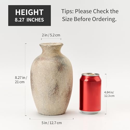 Ceramic Vintage Flower Vase Home Decor, 8.38" Rustic Terracotta, Antique Vase for Table, Living Room, Shelf, Mantel Decoration, Farmhouse- Brown - color: Natural Brown- 8.38"