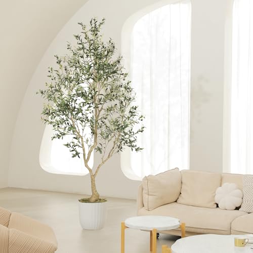 LYERSE 8ft Faux Olive Tree - Olive Trees Artificial Indoor with Large Olive Branches and Lifelike Olive - Artificial Olive Tree for Home Office House Living Room Decor - size: 8ft